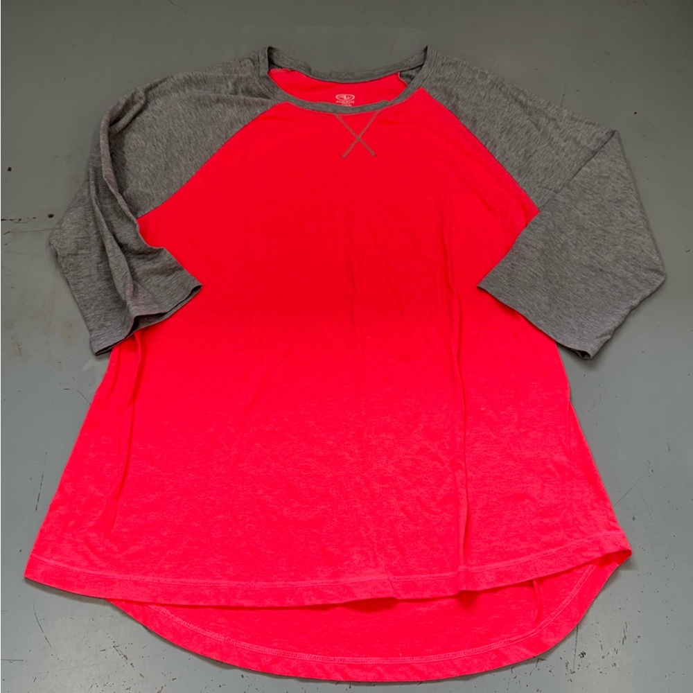 Athletic Works Neon Pink Raglan Tee with Gray Sleeves size XL